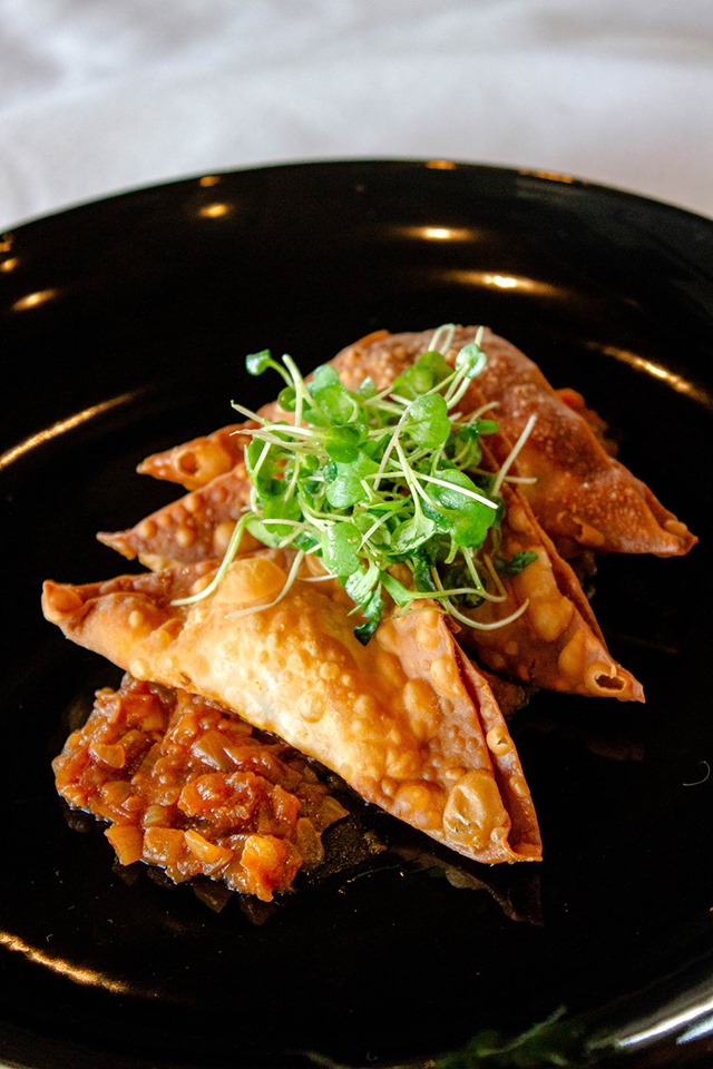 Tuna pastels and tomato salsa